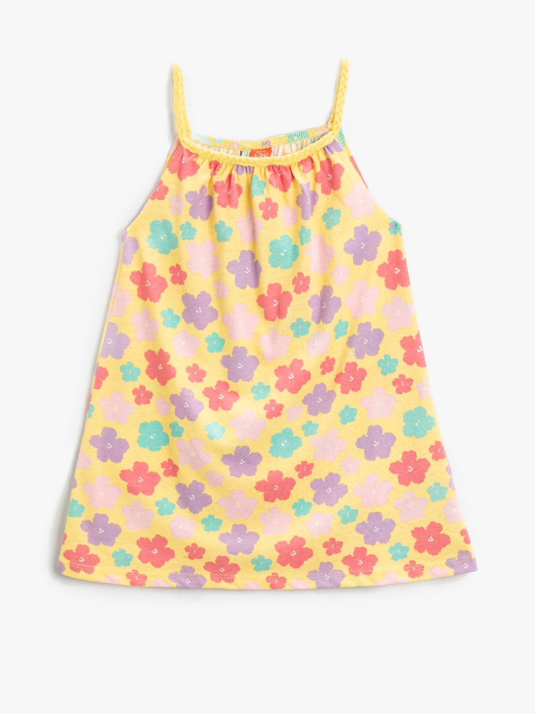 

Koton Girls Yellow & Purple Floral Print Pure Cotton A-Line Dress