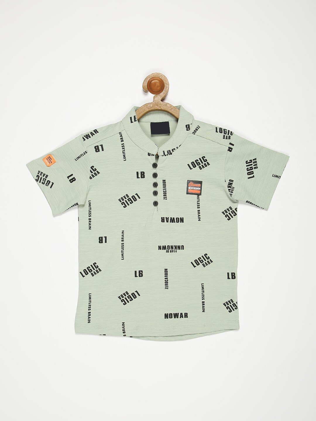 

V2 Value & Variety Boys Lime Green Typography Printed Mandarin Collar T-shirt