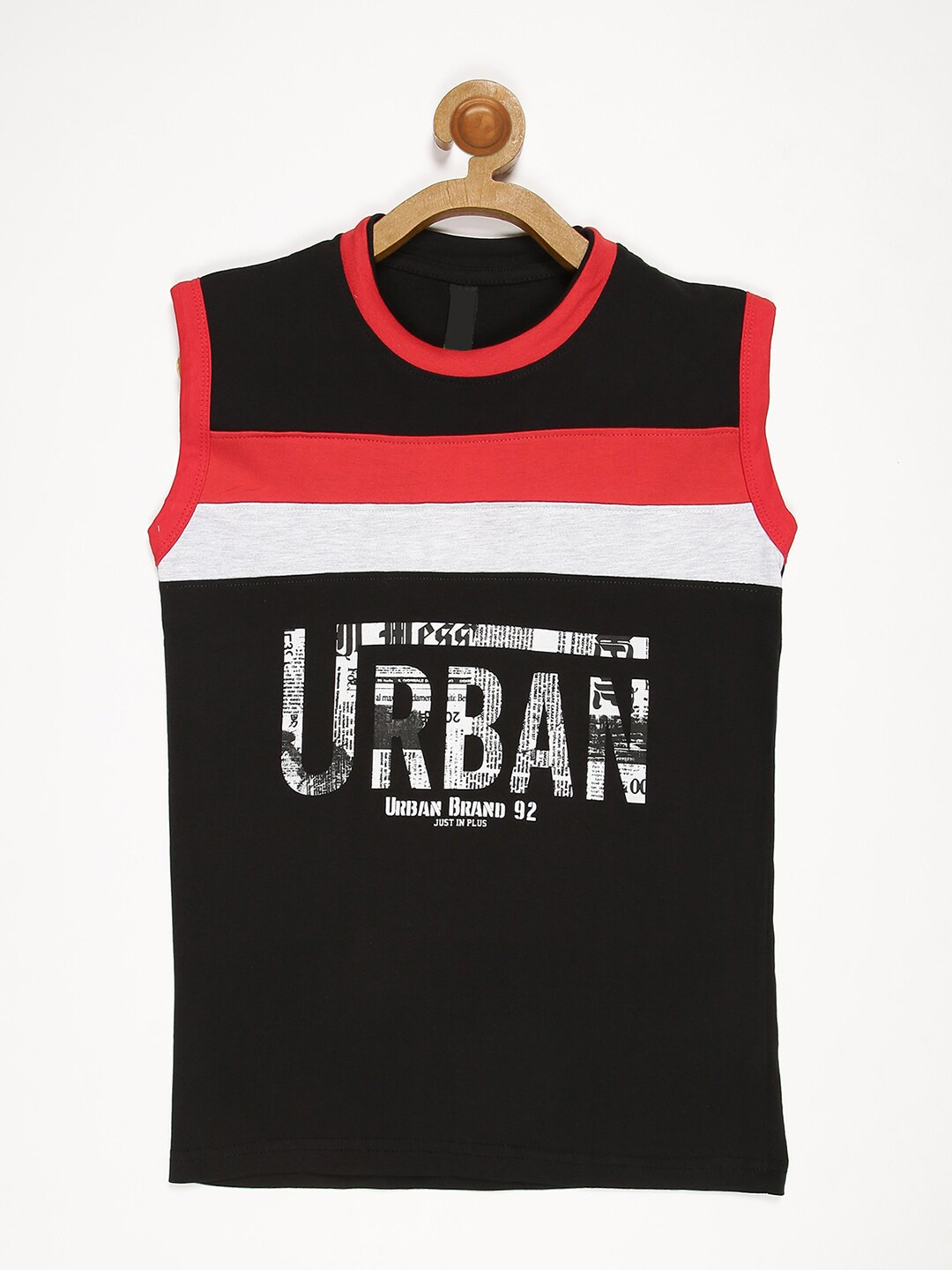 

V2 Value & Variety Boys Cotton Black & Red Colourblocked Sleeveless T-shirt