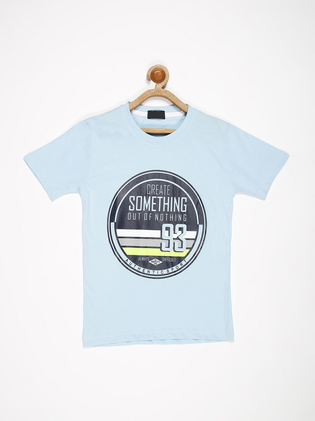 

V2 Value & Variety Boys Blue Printed V-Neck Extended Sleeves Applique T-shirt