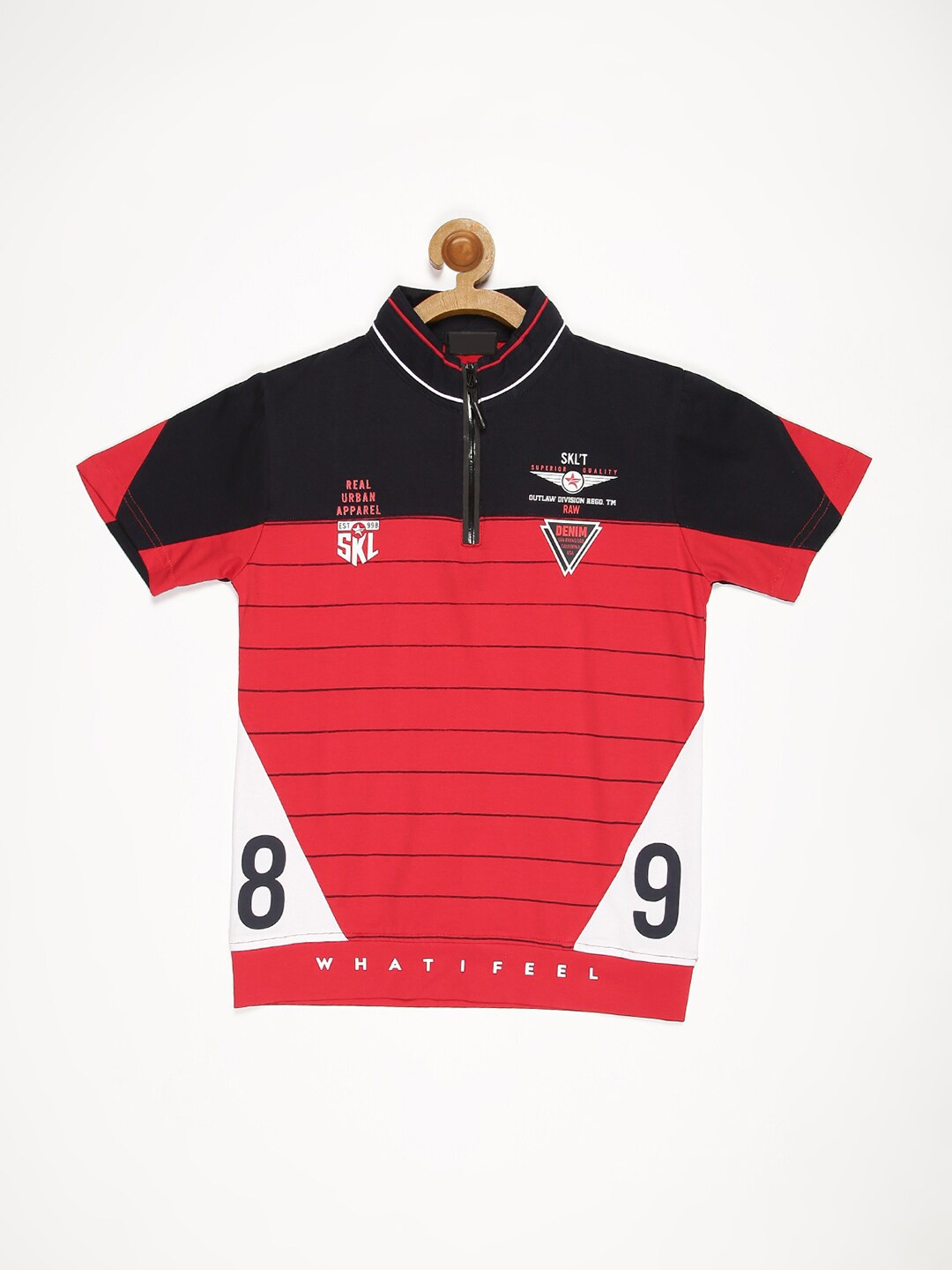 

V2 Value & Variety Boys Red & Black Striped Band Collar T-shirt