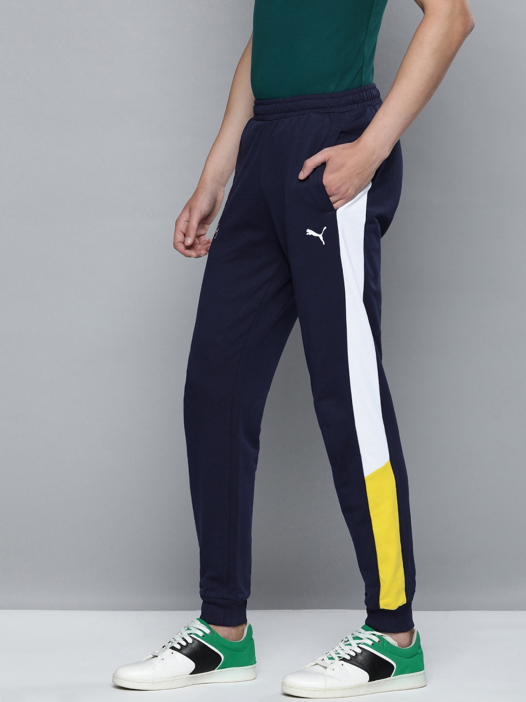 

one8 x PUMA Men Navy Blue Brand Logo Printed dryCELL Joggers With Side Stripes