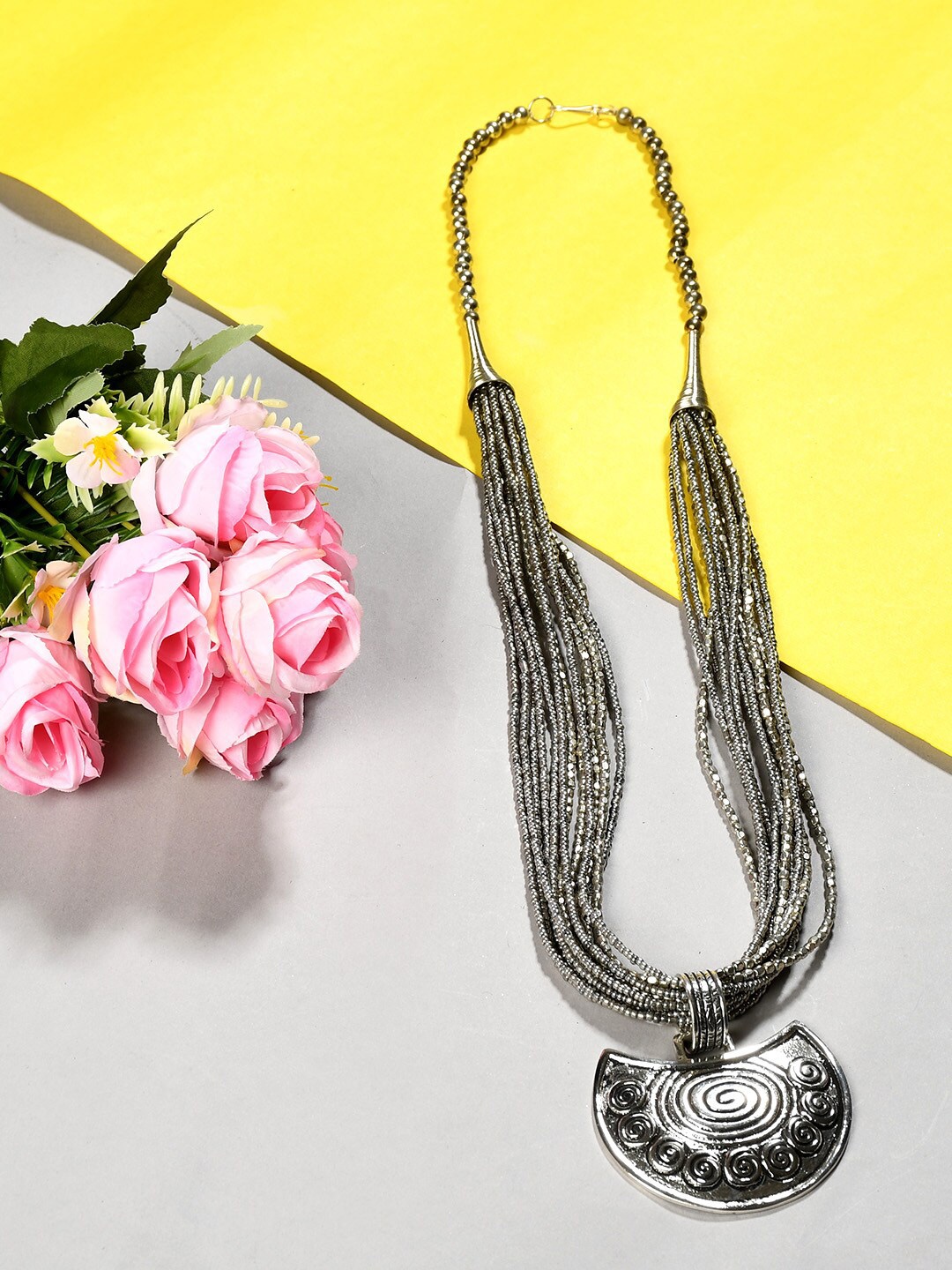 

Bamboo Tree Jewels Silver-Toned Afghan Necklace