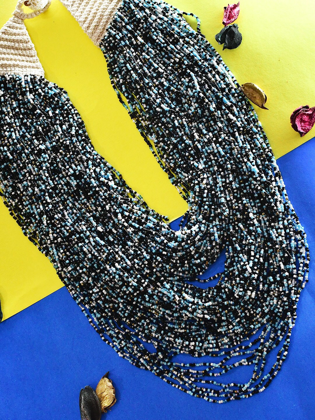 

Bamboo Tree Jewels Blue & Black Afghan Necklace