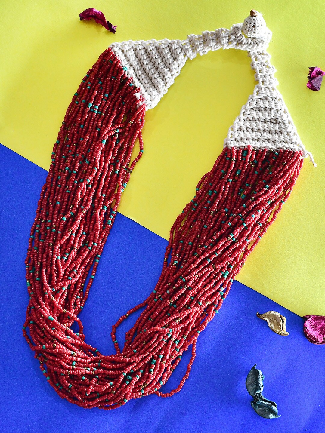 

Bamboo Tree Jewels Red & Beige Afghan Necklace