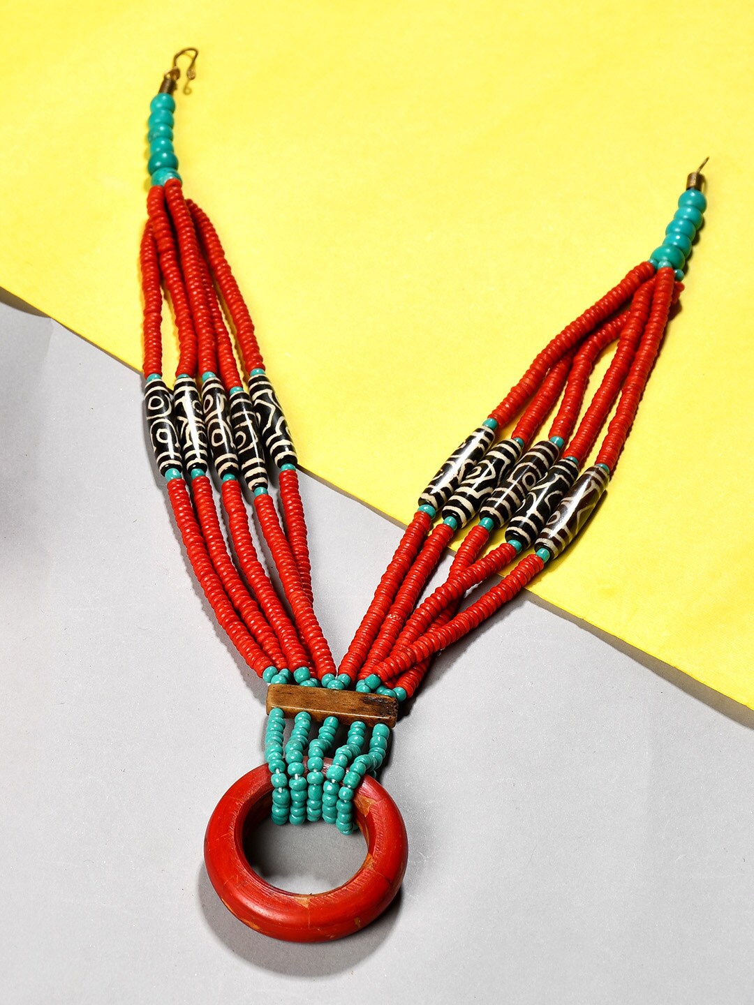 

Bamboo Tree Jewels Red & Blue Afghan Necklace