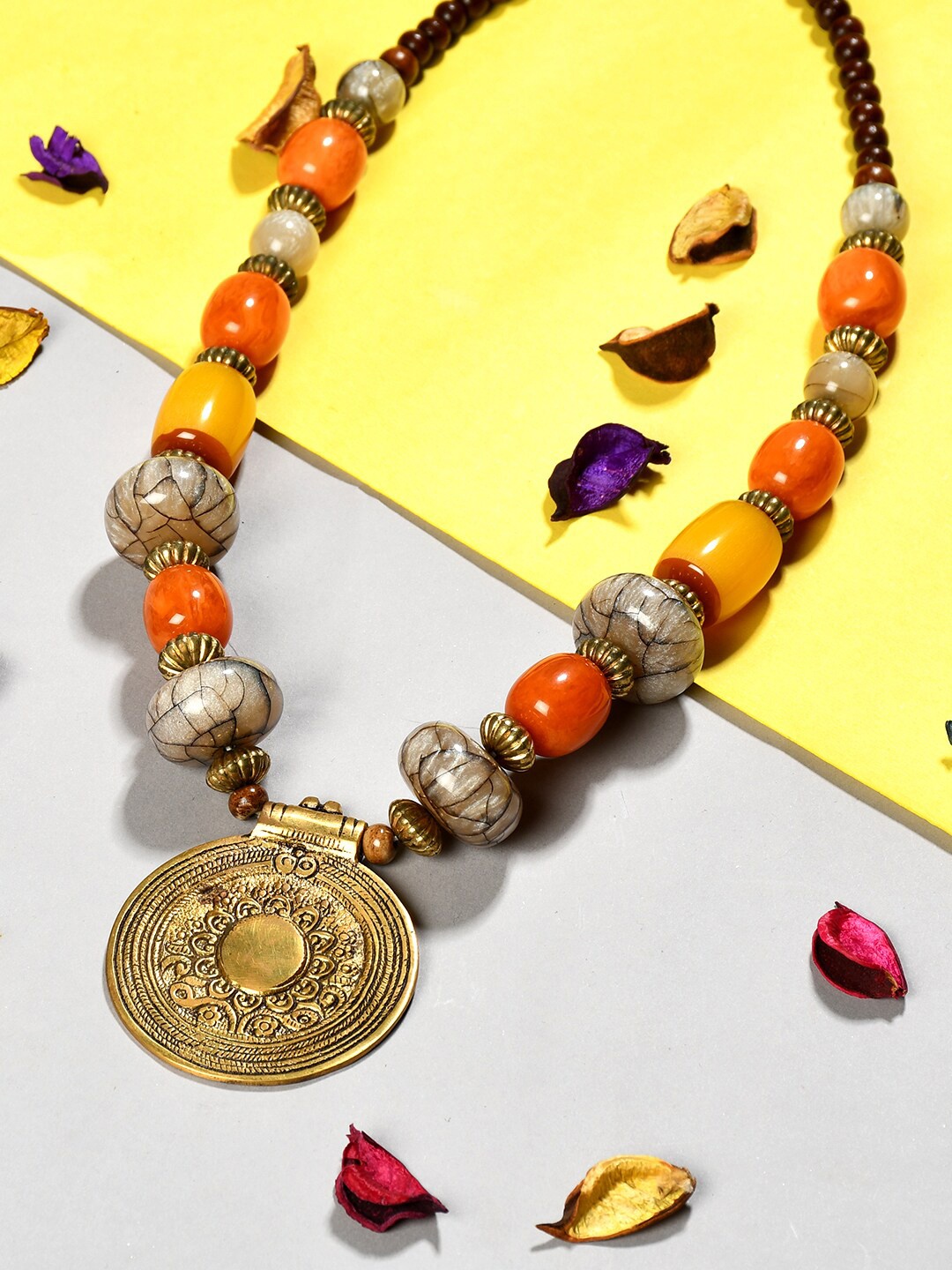 

Bamboo Tree Jewels Orange & Brown Afghan Necklace