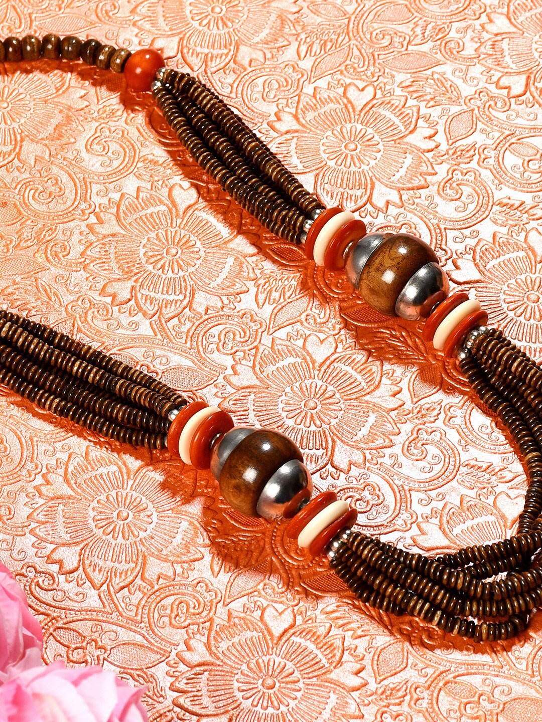 

Bamboo Tree Jewels Brown & Orange Afghan Necklace