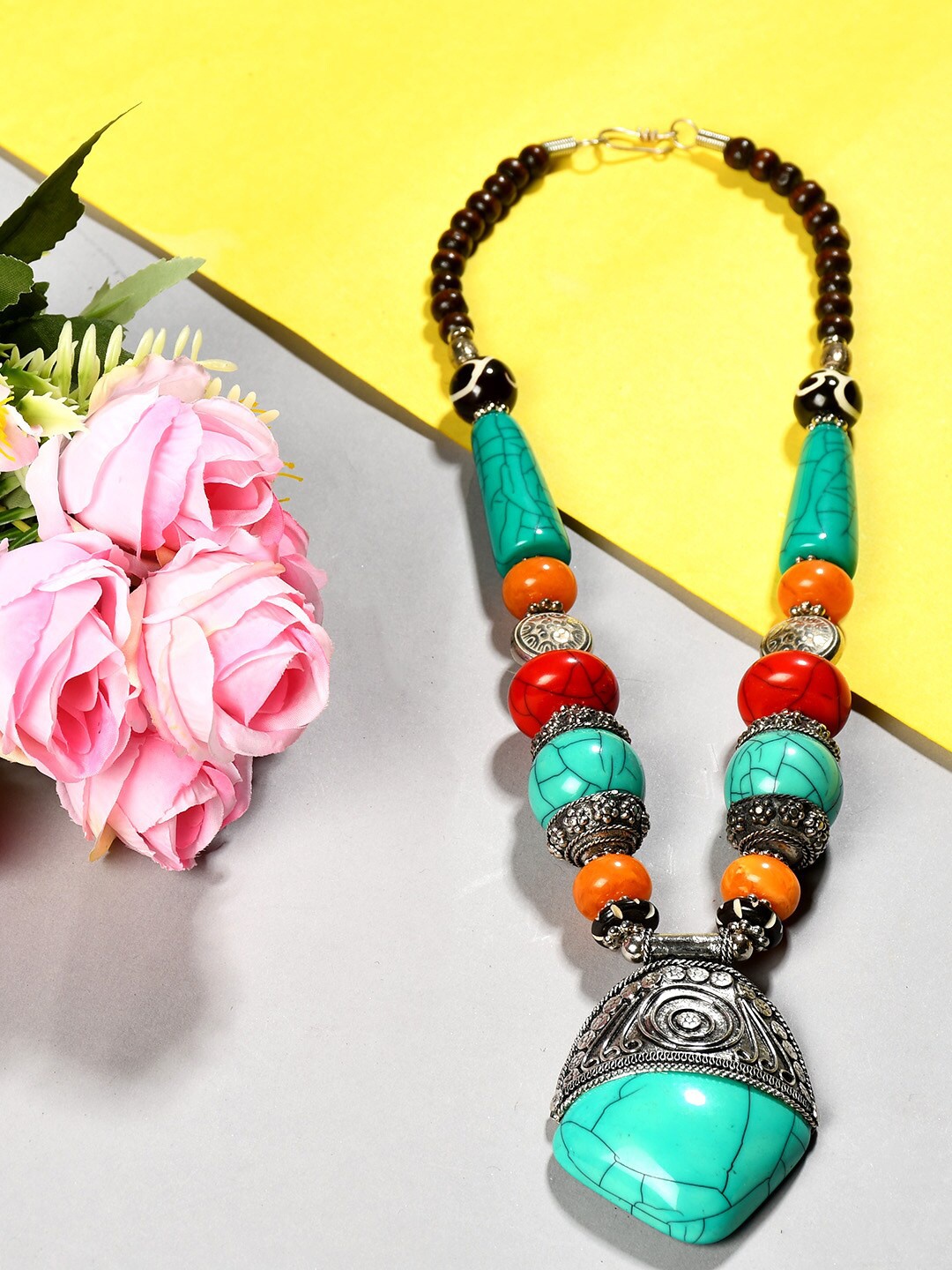 

Bamboo Tree Jewels Turquoise Blue & Red Afghan Necklace