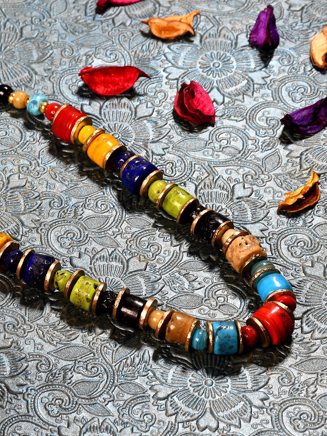 

Bamboo Tree Jewels Red & Blue Afghan Necklace