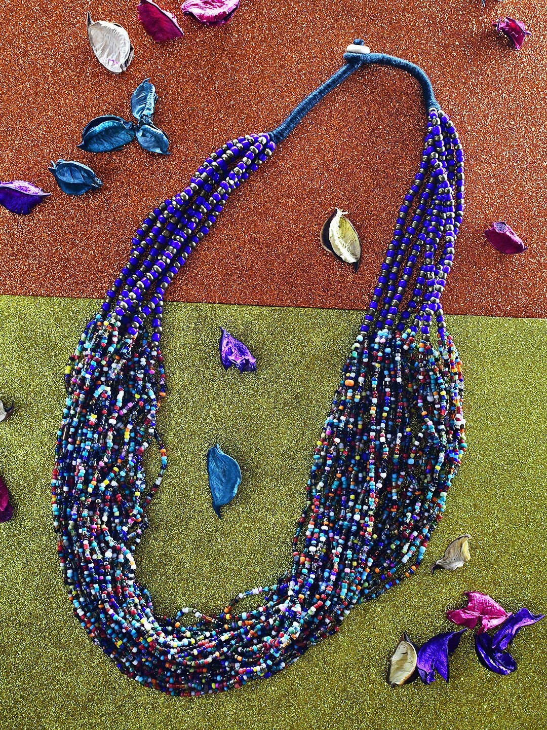 

Bamboo Tree Jewels Blue & Orange Necklace