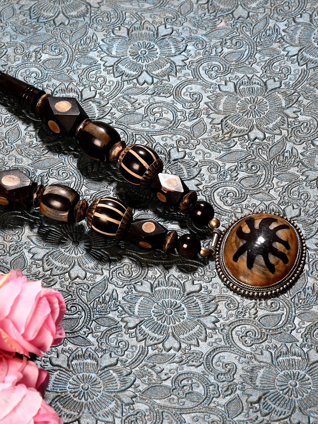 

Bamboo Tree Jewels Black & Brown Afghan Necklace