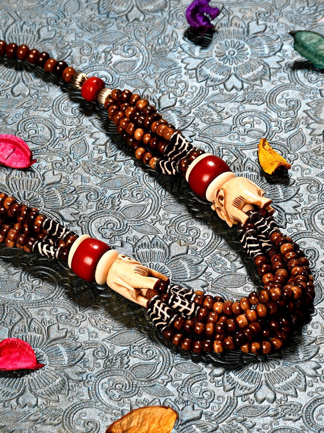 

Bamboo Tree Jewels Brown & Red Afghan Necklace