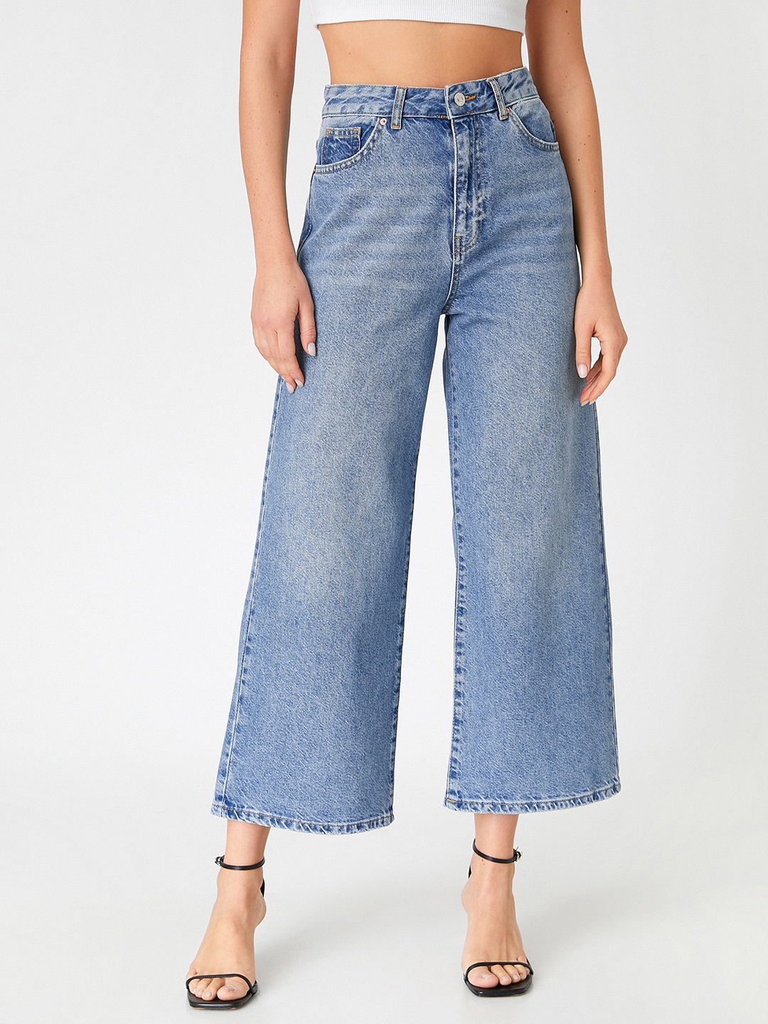 

Koton Women Navy Blue Wide Leg High-Rise Light Fade Jeans