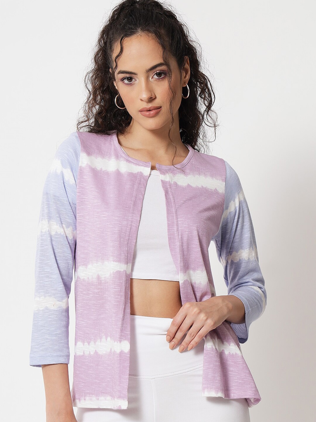 

Trend Arrest Women Purple & White Printed Shrug