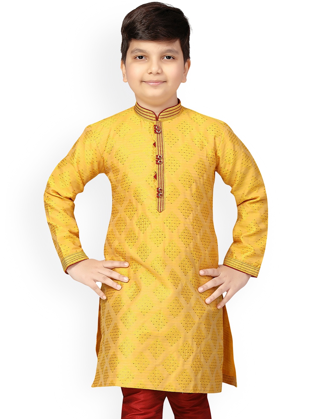 

KIDS FARM Boys Yellow Embroidered Kurta with Pyjamas