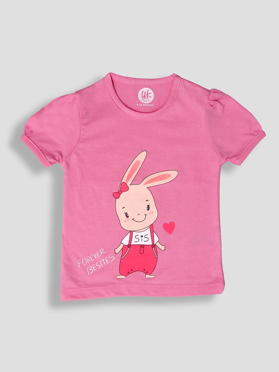 

YK Baby Infant Girls Pink Cute Bunny Printed Sibling Cotton T-shirt Collection