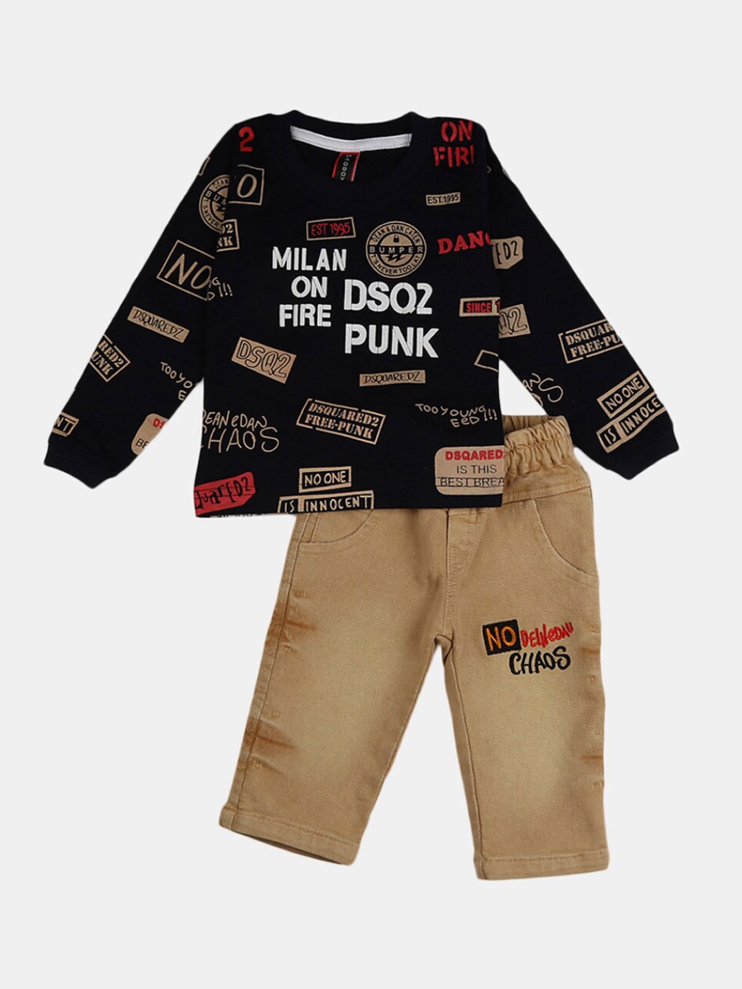 

V-Mart Unisex Kids Navy Blue & Brown Printed T-shirt with Trousers