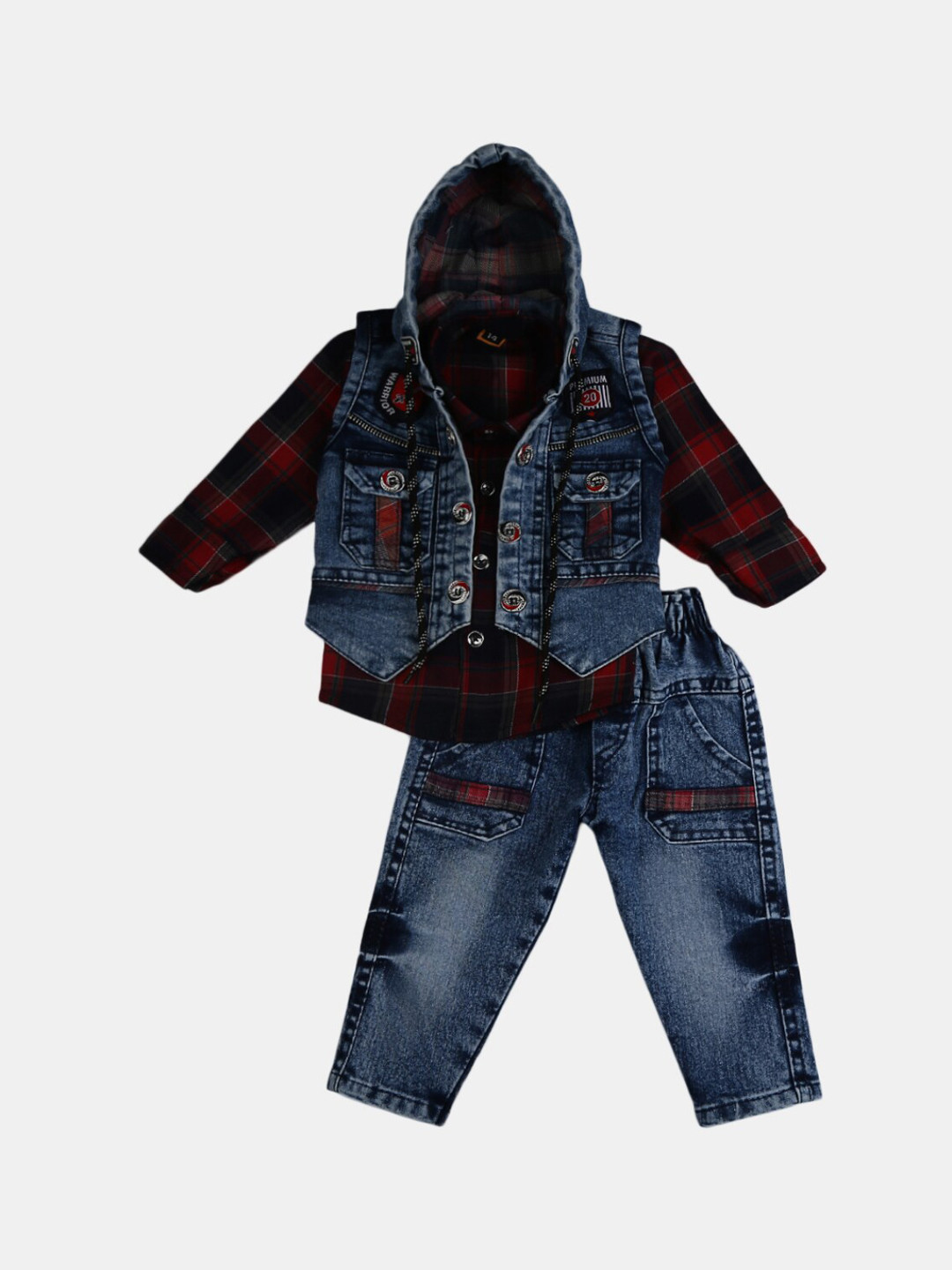 

V-Mart Kids Blue & Red Checked T-shirt & Trousers