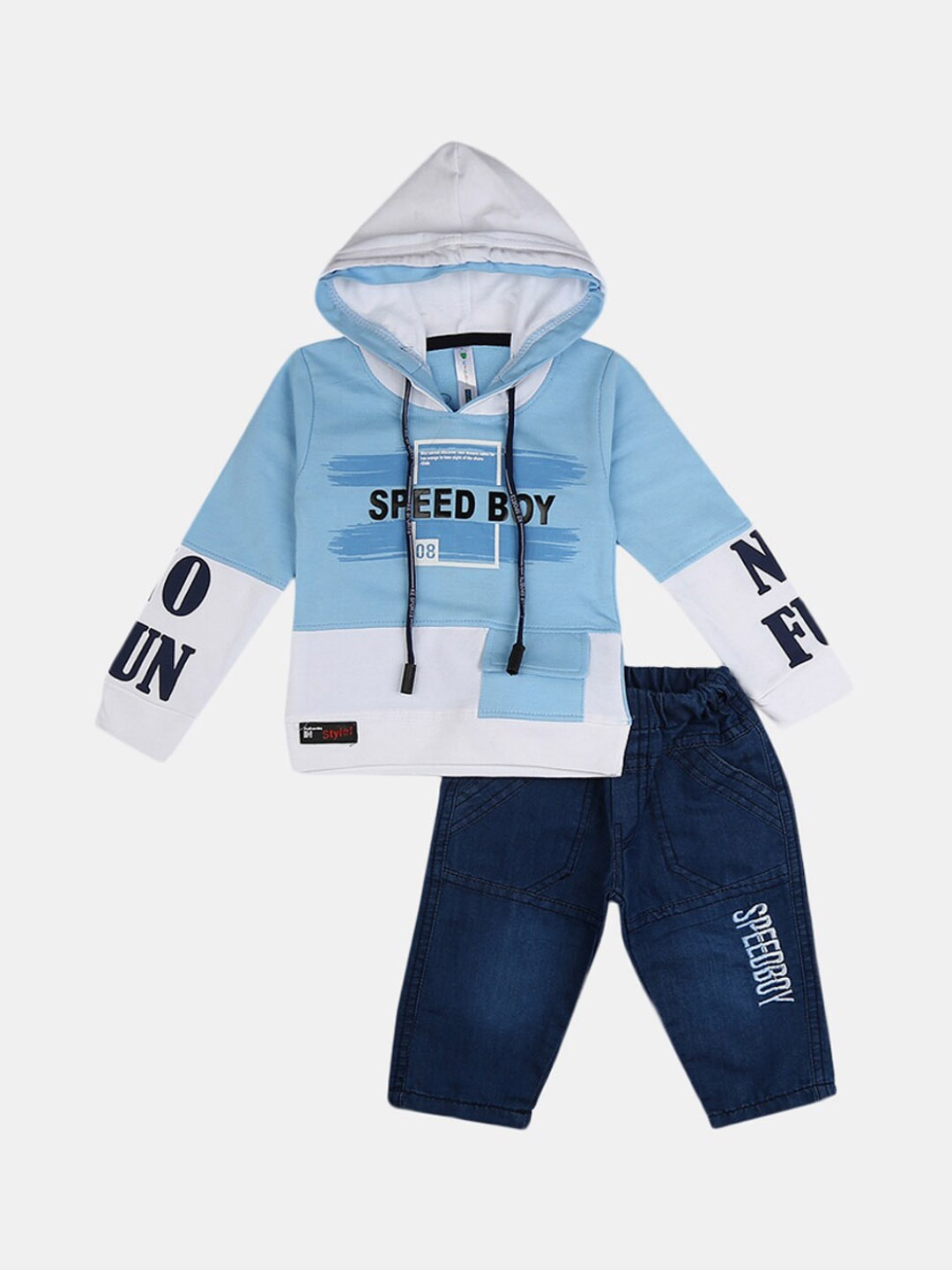 

V-Mart Unisex Kids Blue & White Printed T-shirt with Trousers