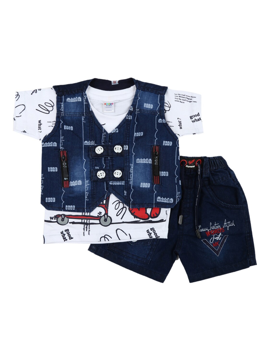 

V-Mart Unisex Kids Navy Blue & White Printed T-shirt with Shorts