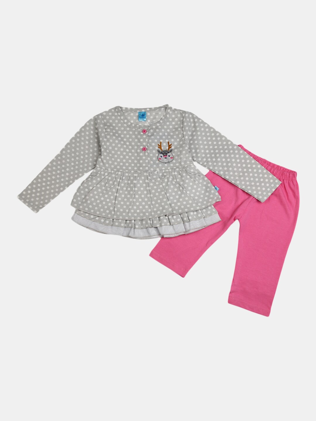 

V-Mart Girls Grey & Pink Printed Top with Leggings