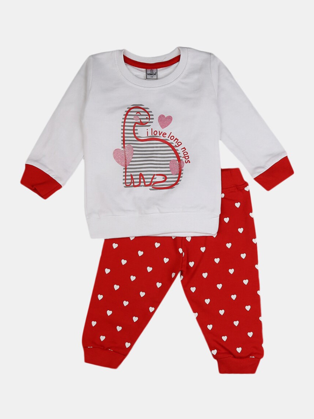 

V-Mart Unisex Kids White & Red Printed T-shirt with Trousers