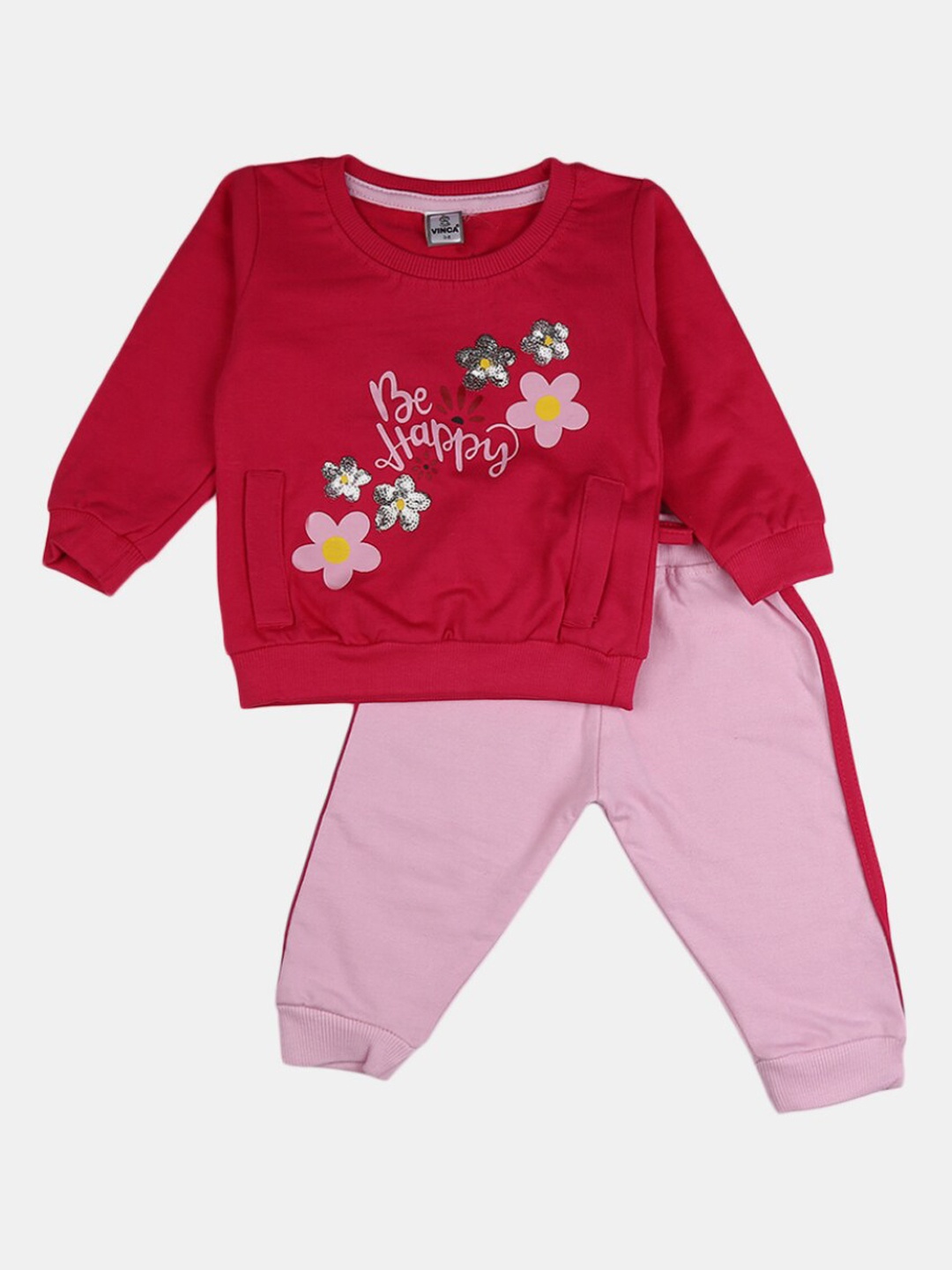 

V-Mart Unisex Kids Pink Printed T-shirt with Trousers