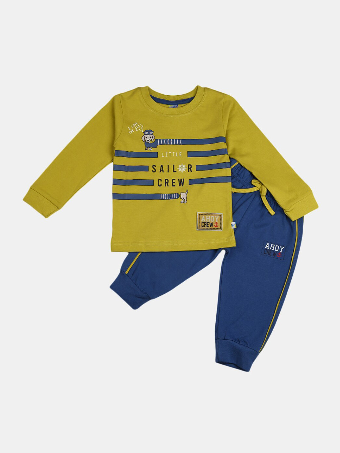

V-Mart Kids Mustard & Blue Printed Round Neck Coordinated