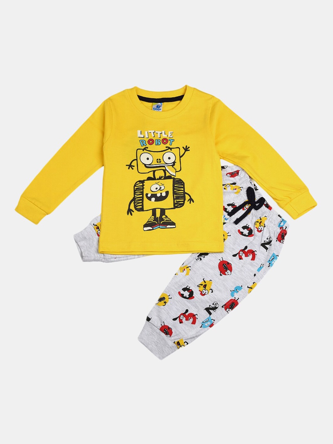 

V-Mart Kids Yellow & White Printed T-shirt with Pyjamas