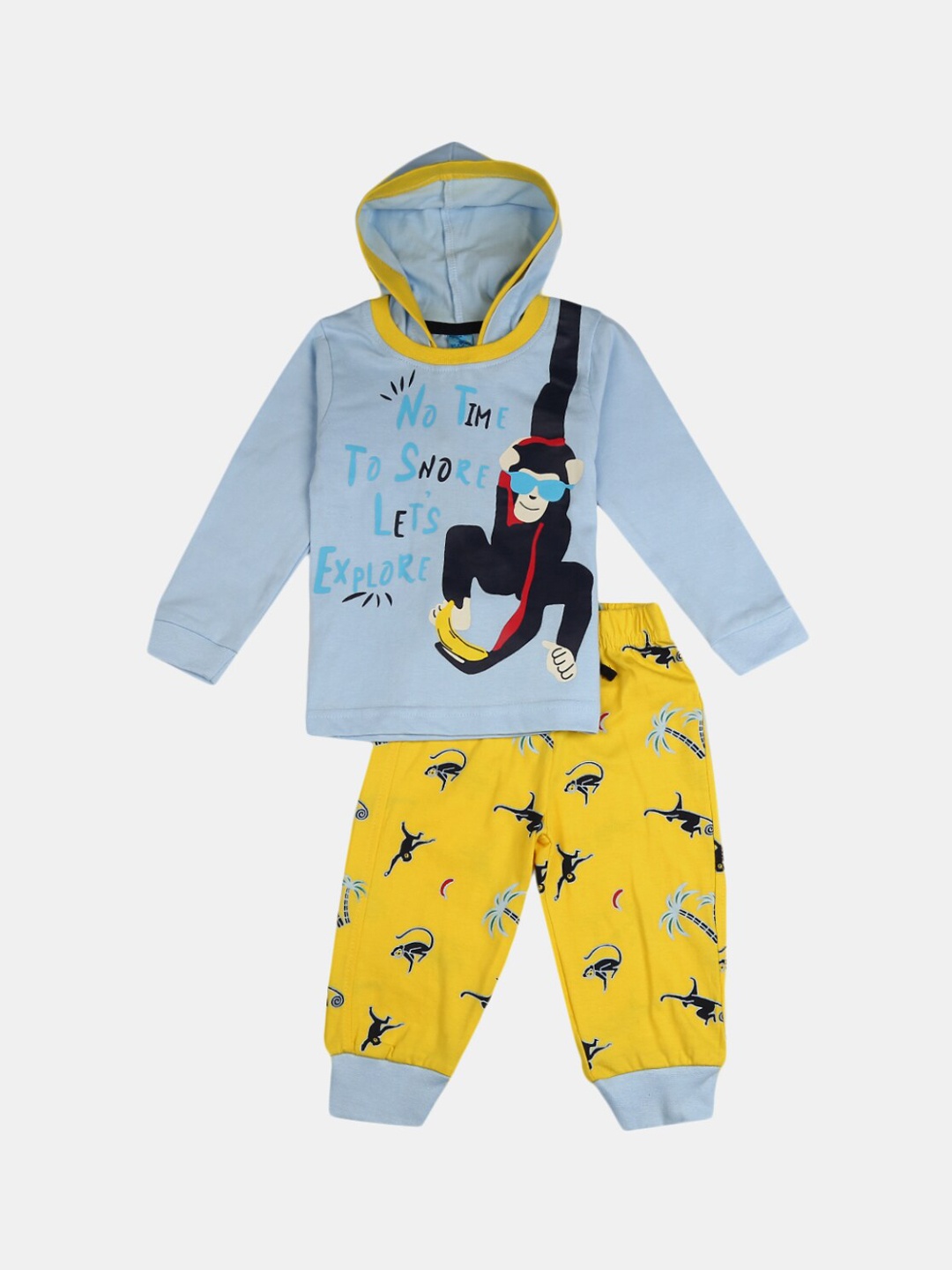 

V-Mart Unisex Kids Blue & Yellow Printed T-shirt with Trousers