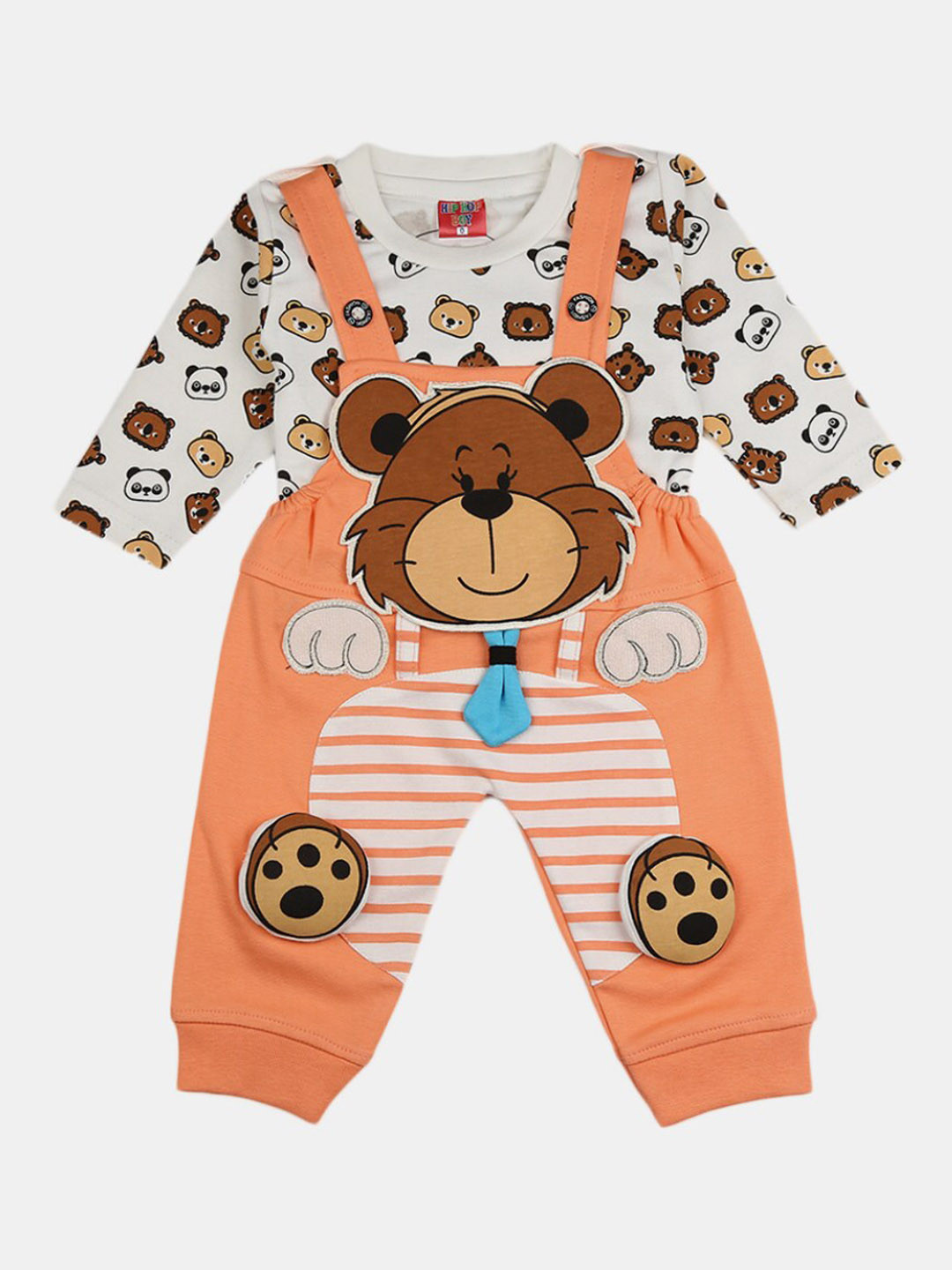 

V-Mart Infant Kids Printed Pure Cotton T-shirt with Rompers Clothing Set, Peach