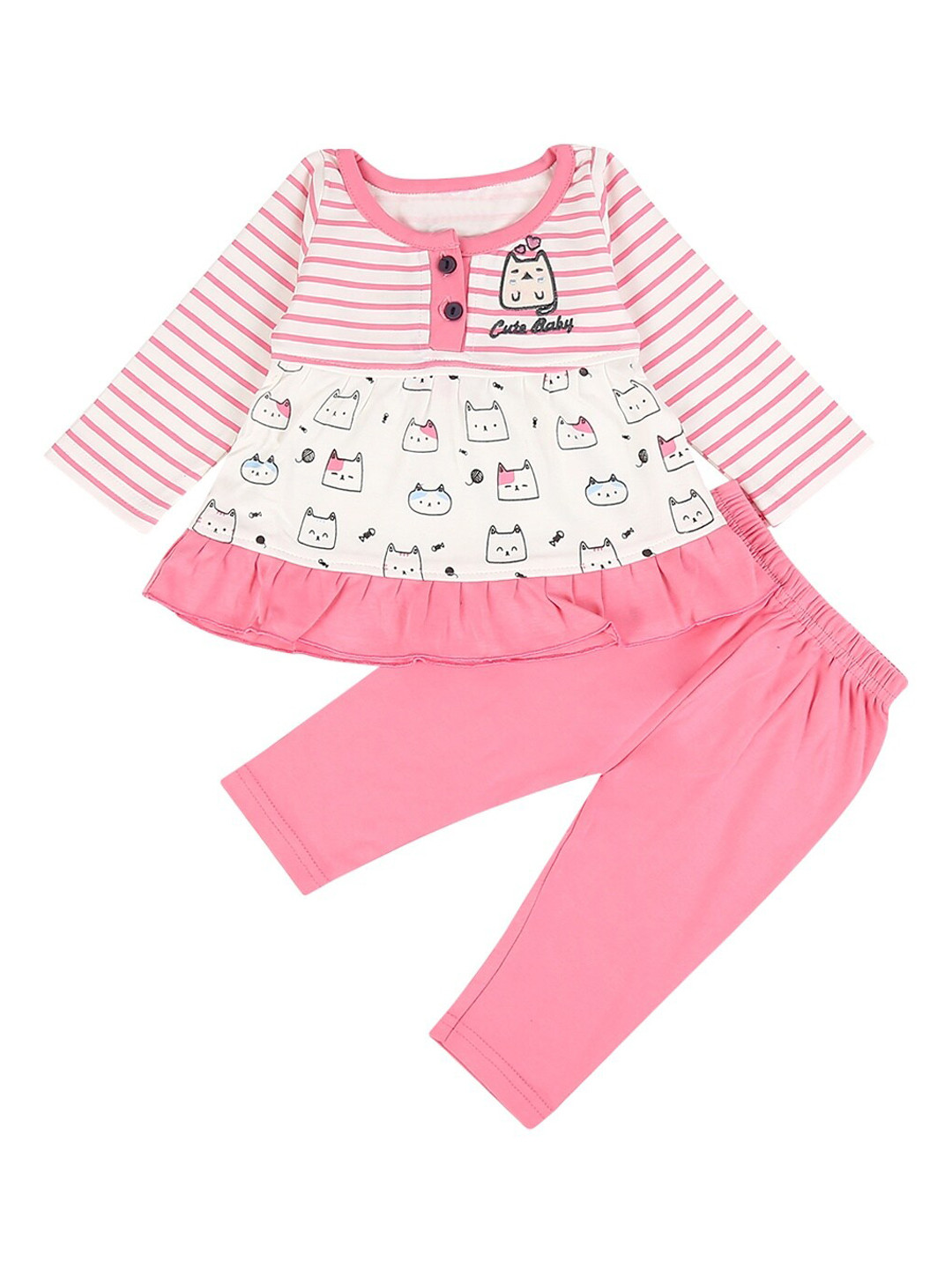 

V-Mart Kids Pink & Black Printed Cotton Clothing Set