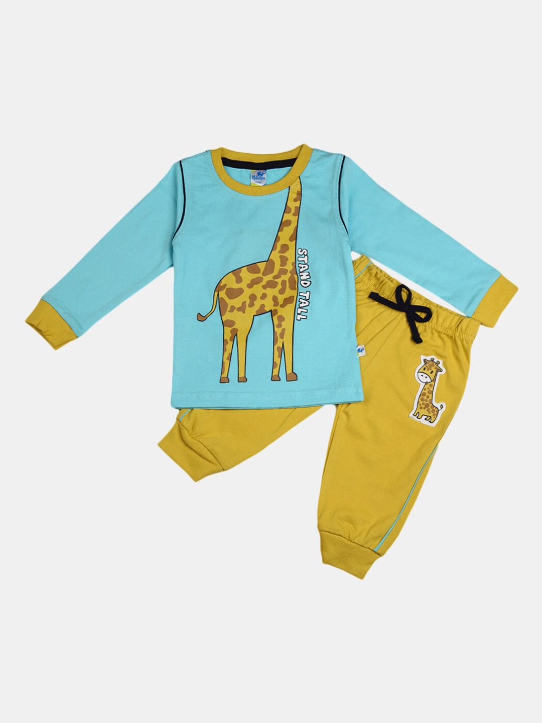 

V-Mart Kids Blue & Mustard Yellow Printed T-shirt with Pyjamas