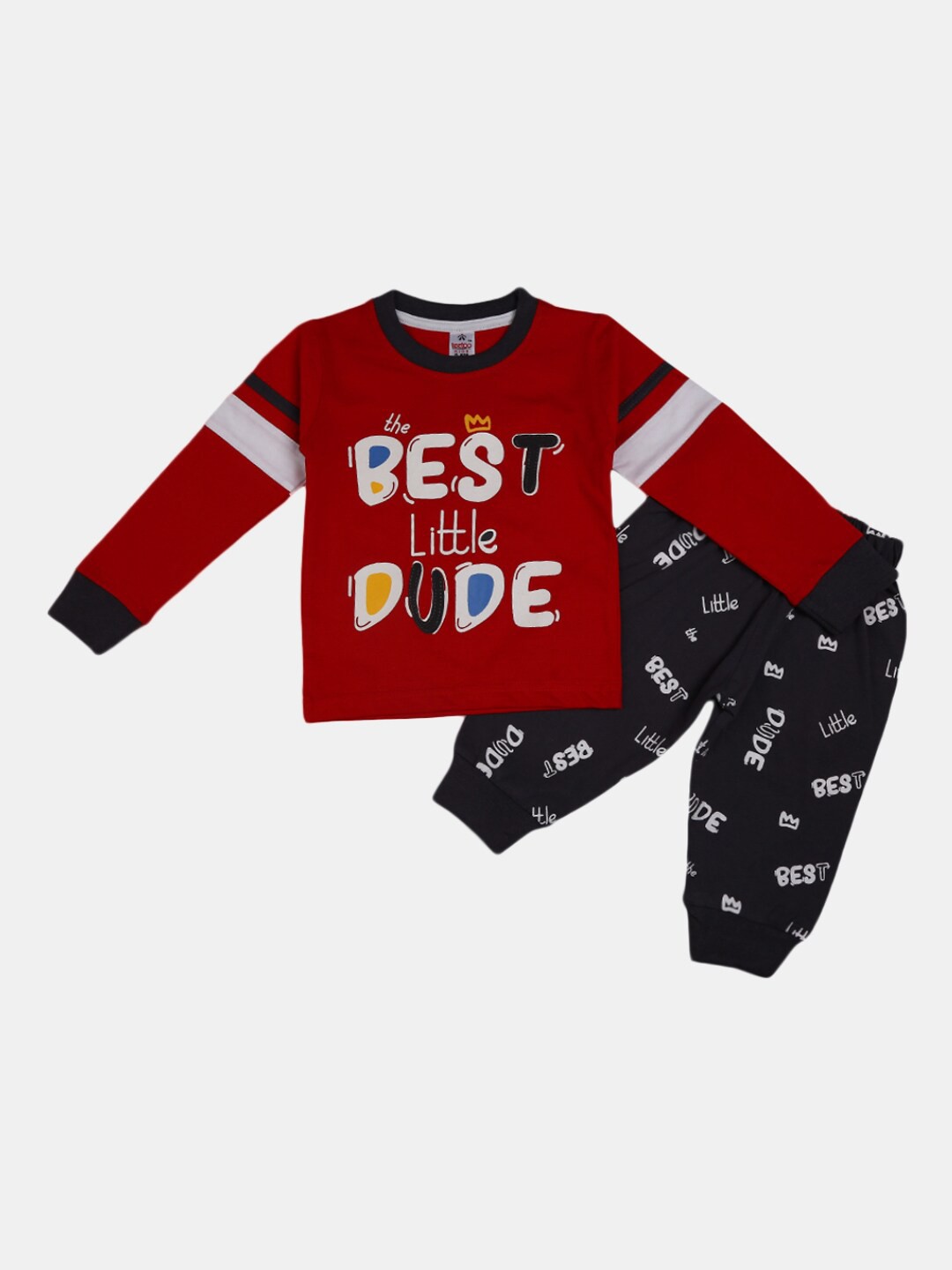 

V-Mart Unisex Kids Red & Black Printed T-shirt with Trousers