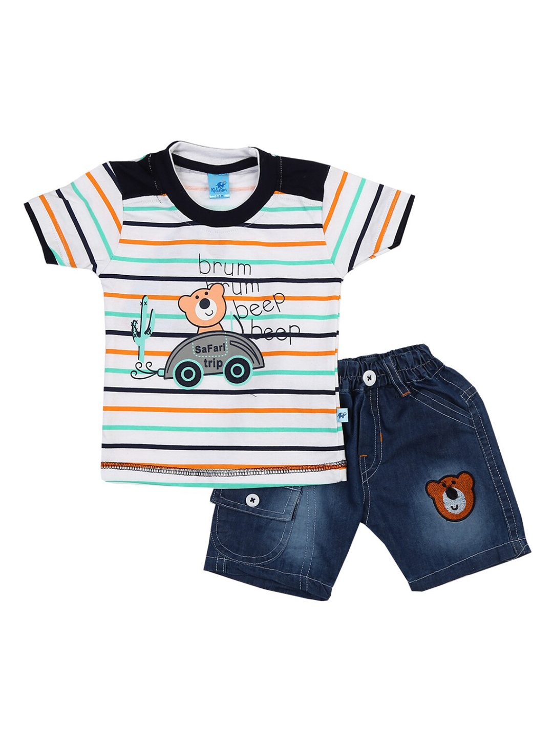 

V-Mart Unisex Kids White & Blue Printed T-shirt with Shorts