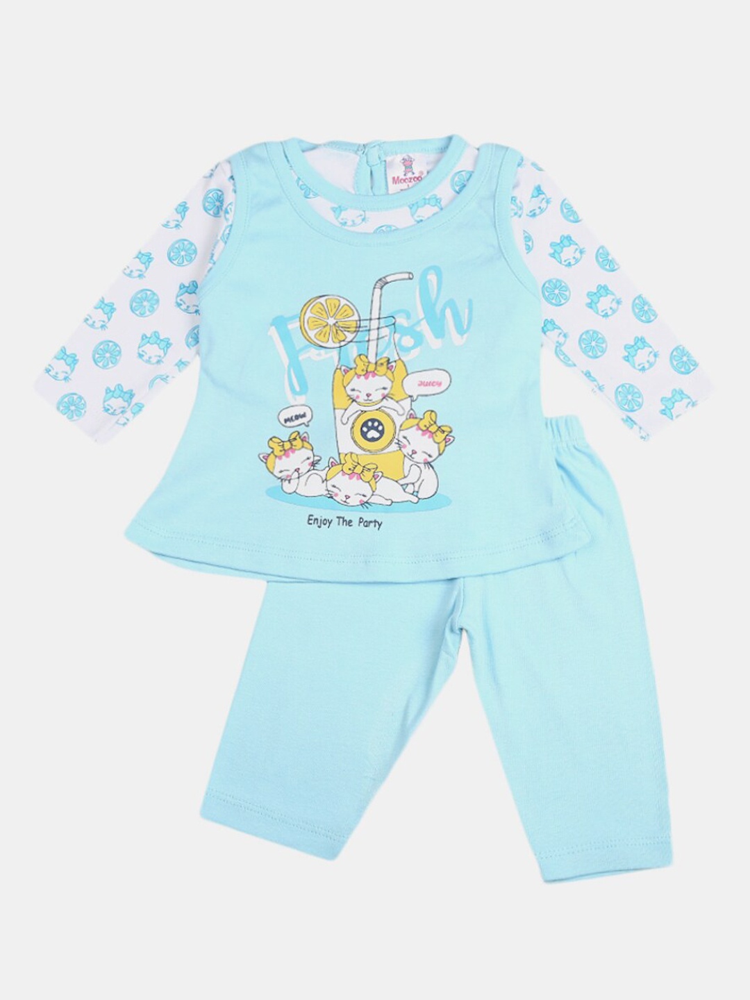 

V-Mart Unisex Kids Blue & White Printed T-shirt with Pyjamas