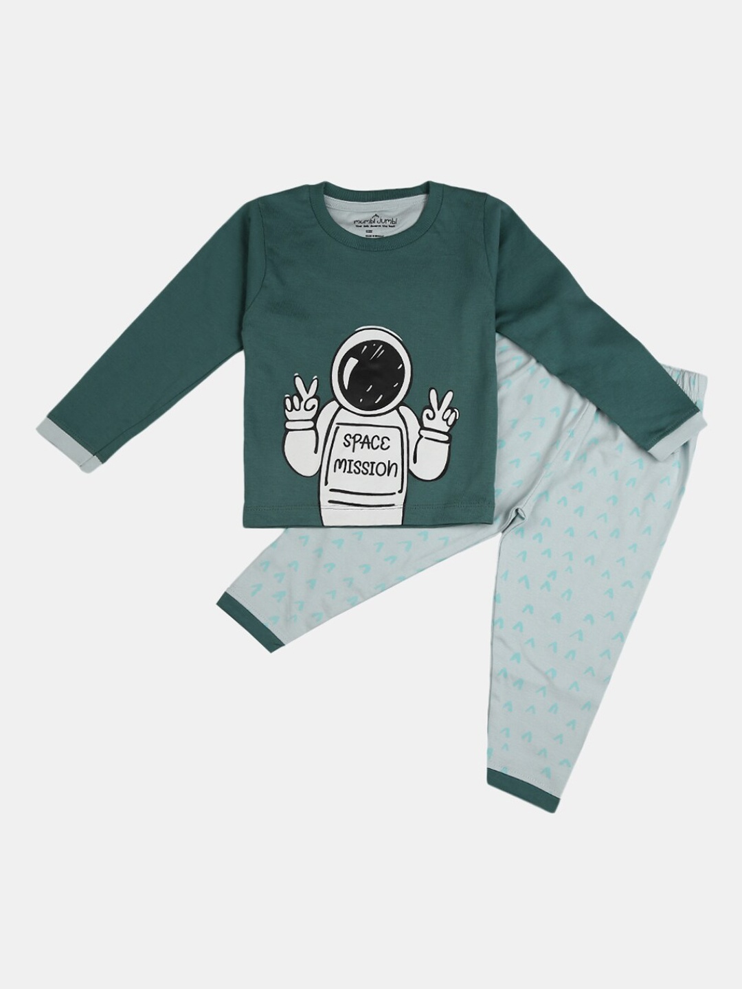 

V-Mart Unisex Kids Sea Green Printed T-shirt with Pyjamas