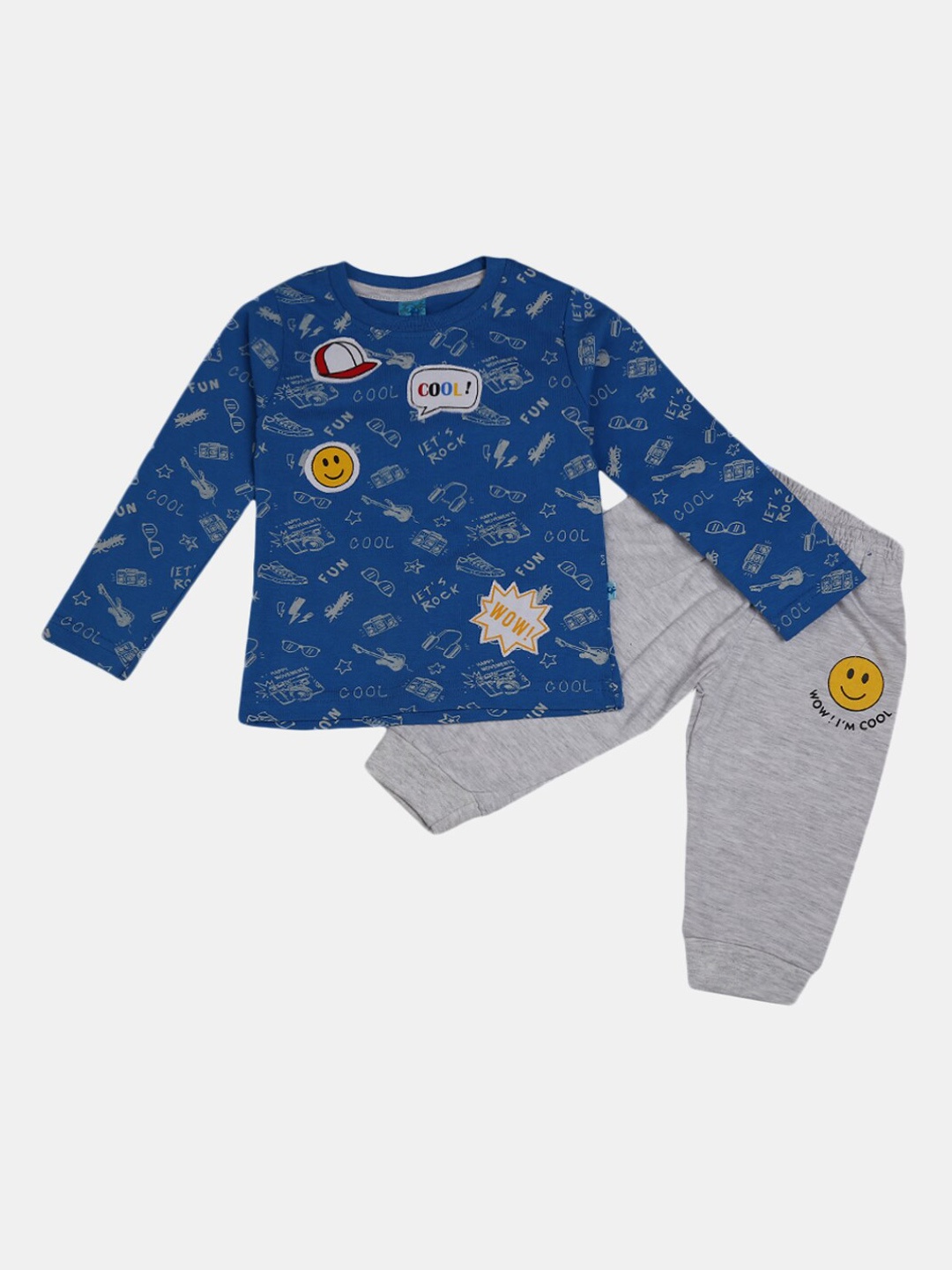 

V-Mart Unisex Kids Blue & Grey Printed T-shirt with Pyjamas