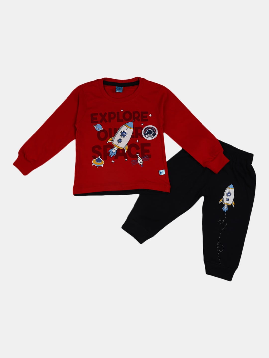 

V-Mart Unisex Kids Red & Black Printed T-shirt with Pyjamas