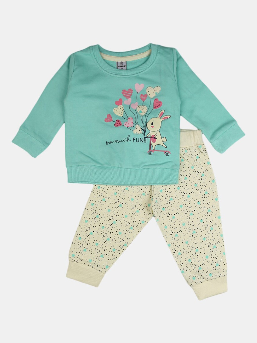 

V-Mart Kids Green Printed Cotton T-shirt with Pyjamas