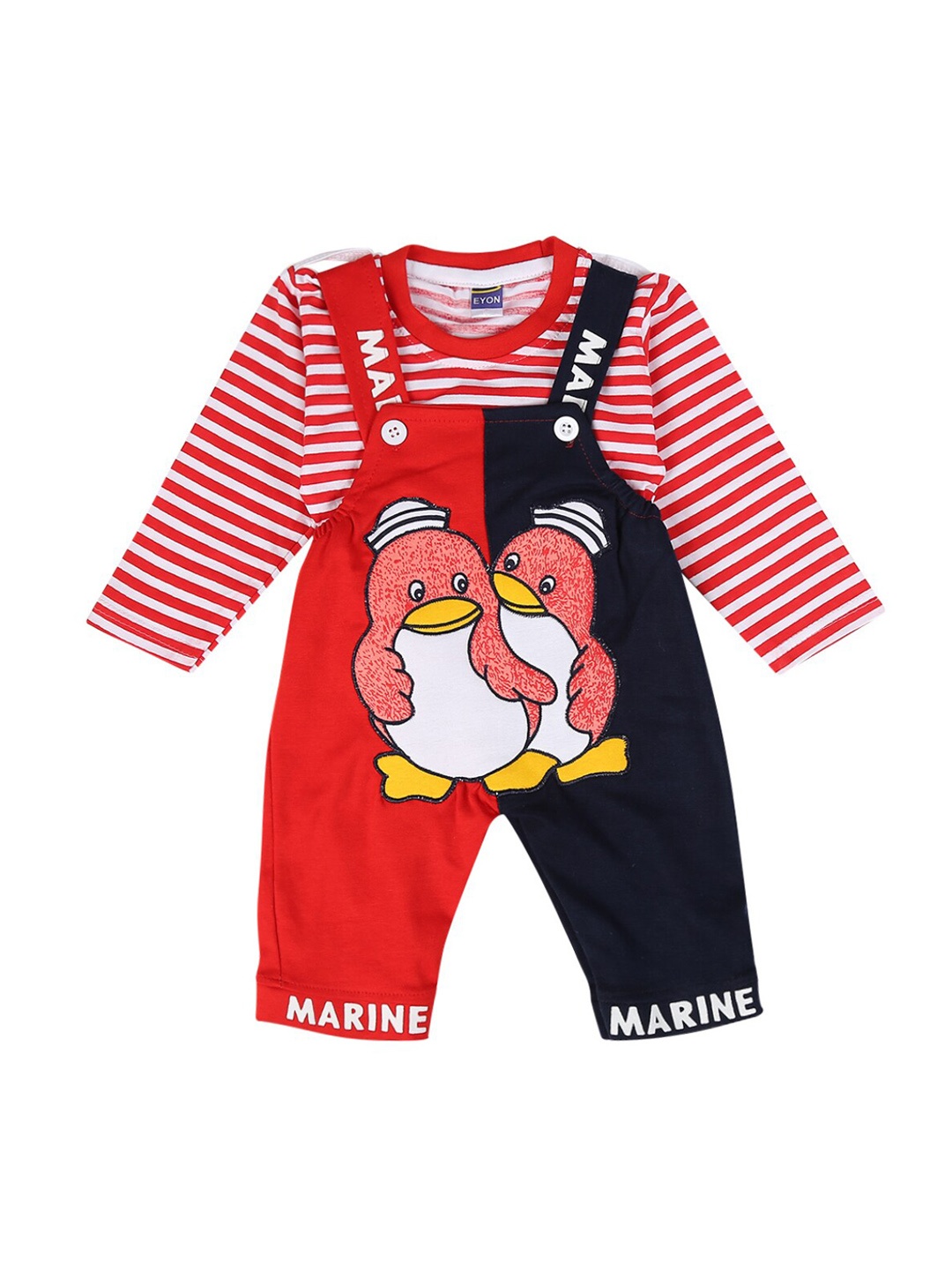 

V-Mart Unisex Kids Red & Black Striped T-shirt with Trousers