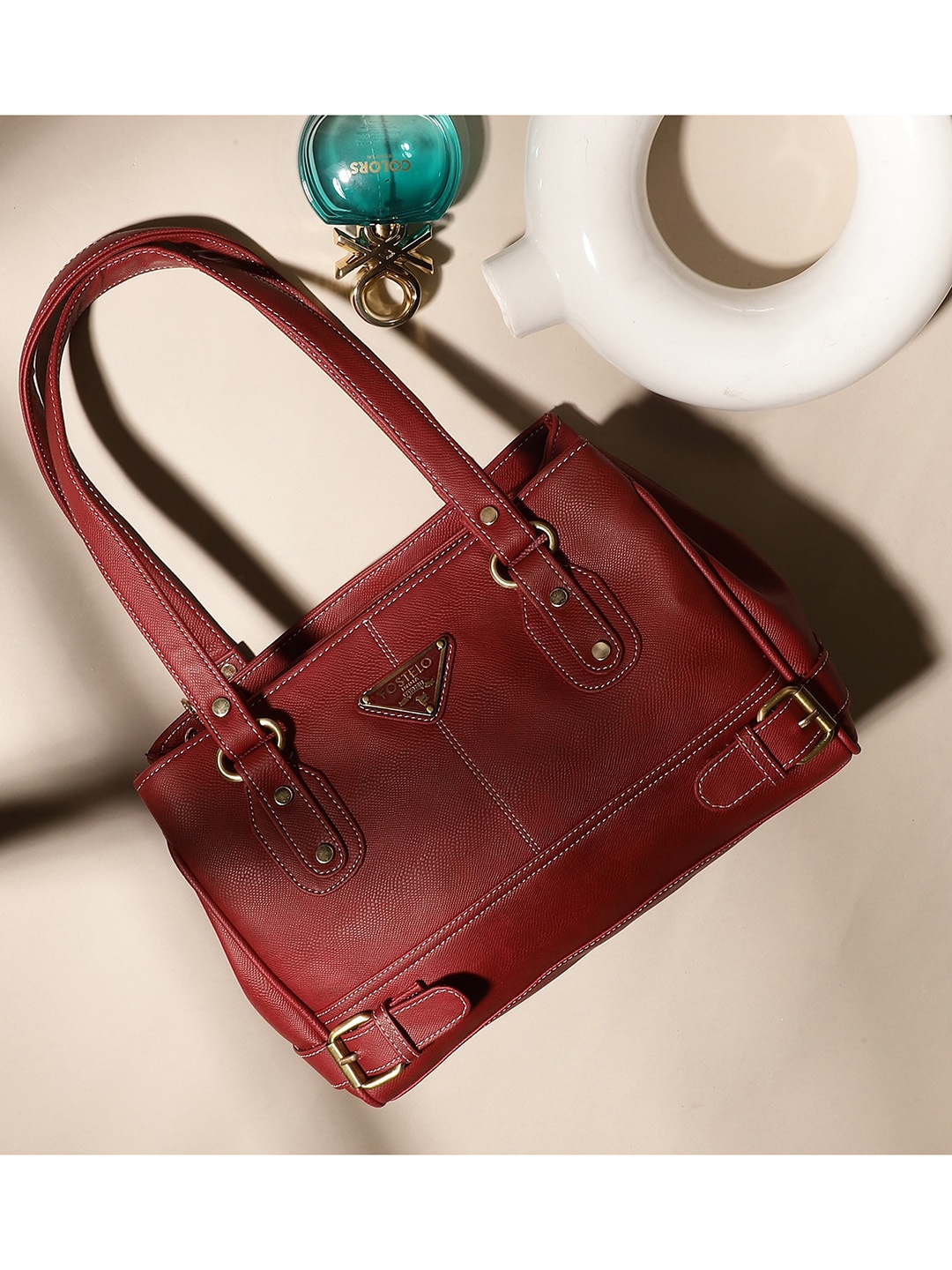 

Fostelo Maroon PU Structured Handheld Bag