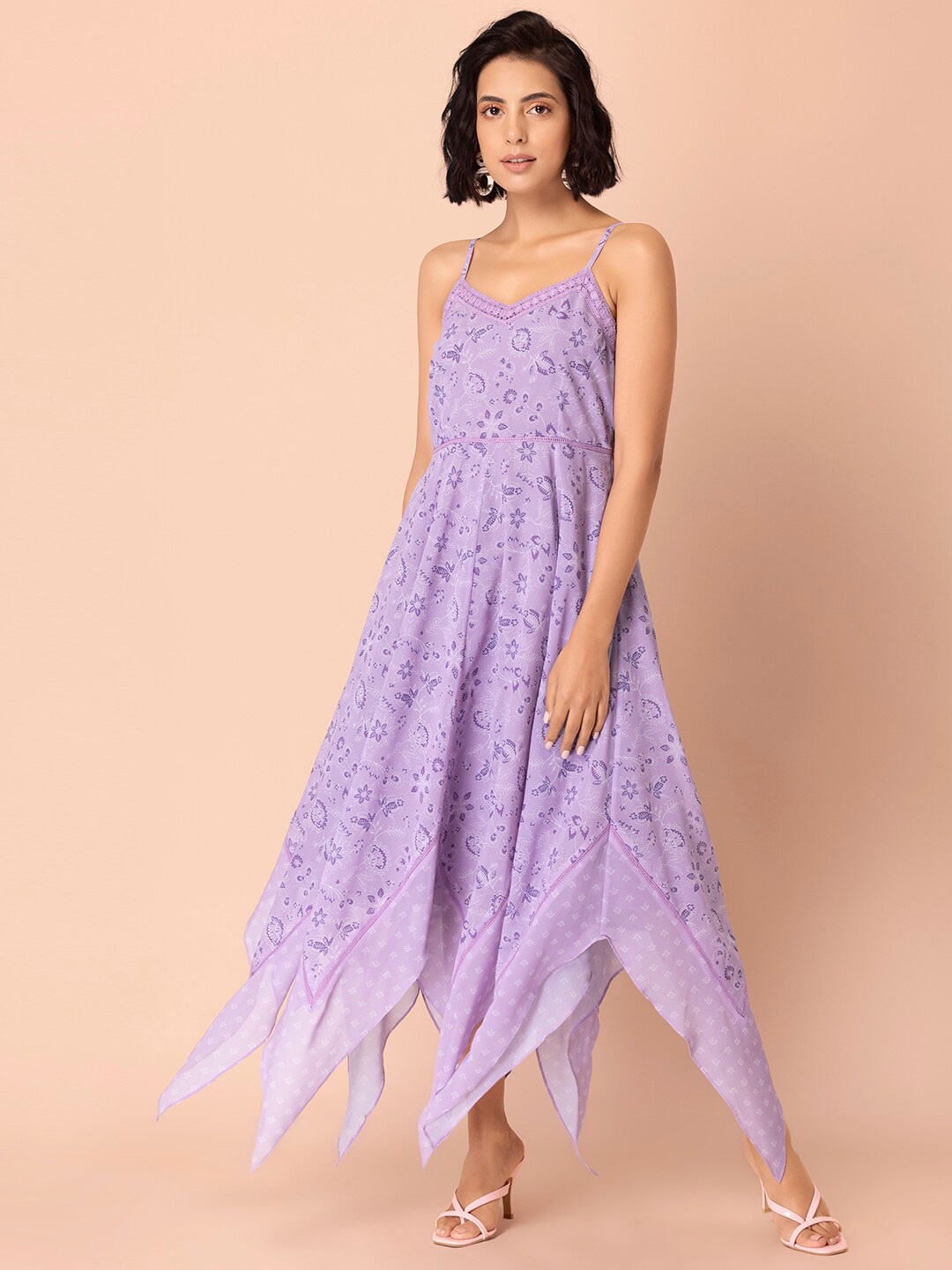 

INDYA Purple Floral Georgette Midi Dress