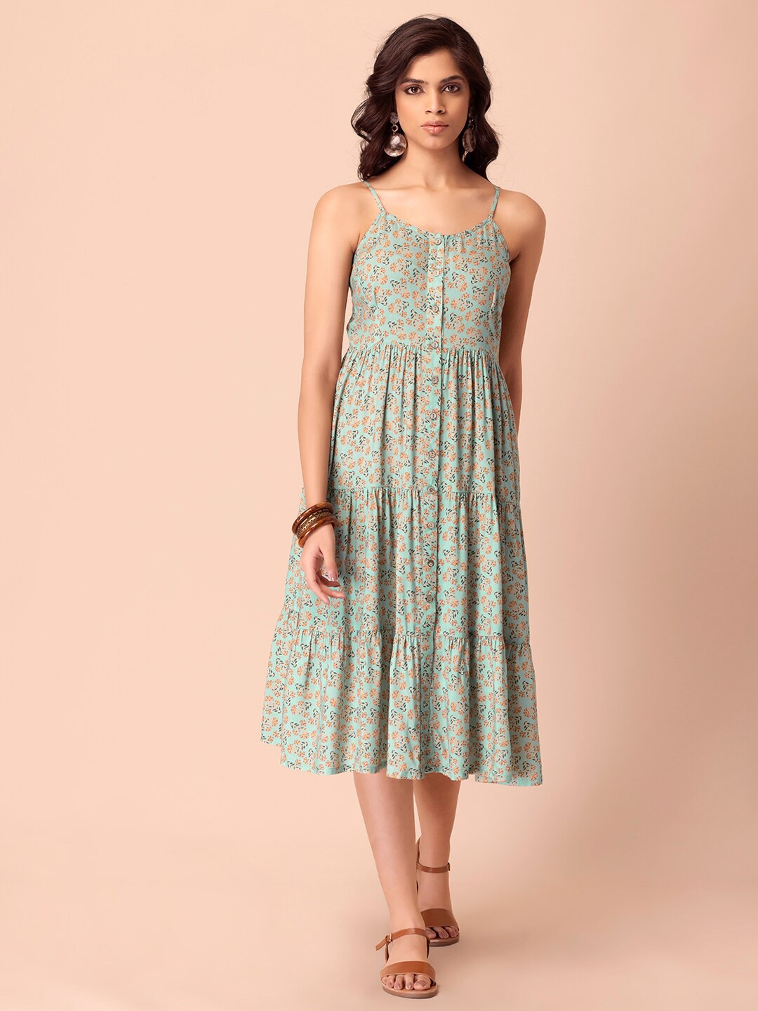 

Rang by Indya Green Floral Ethnic Midi Dress