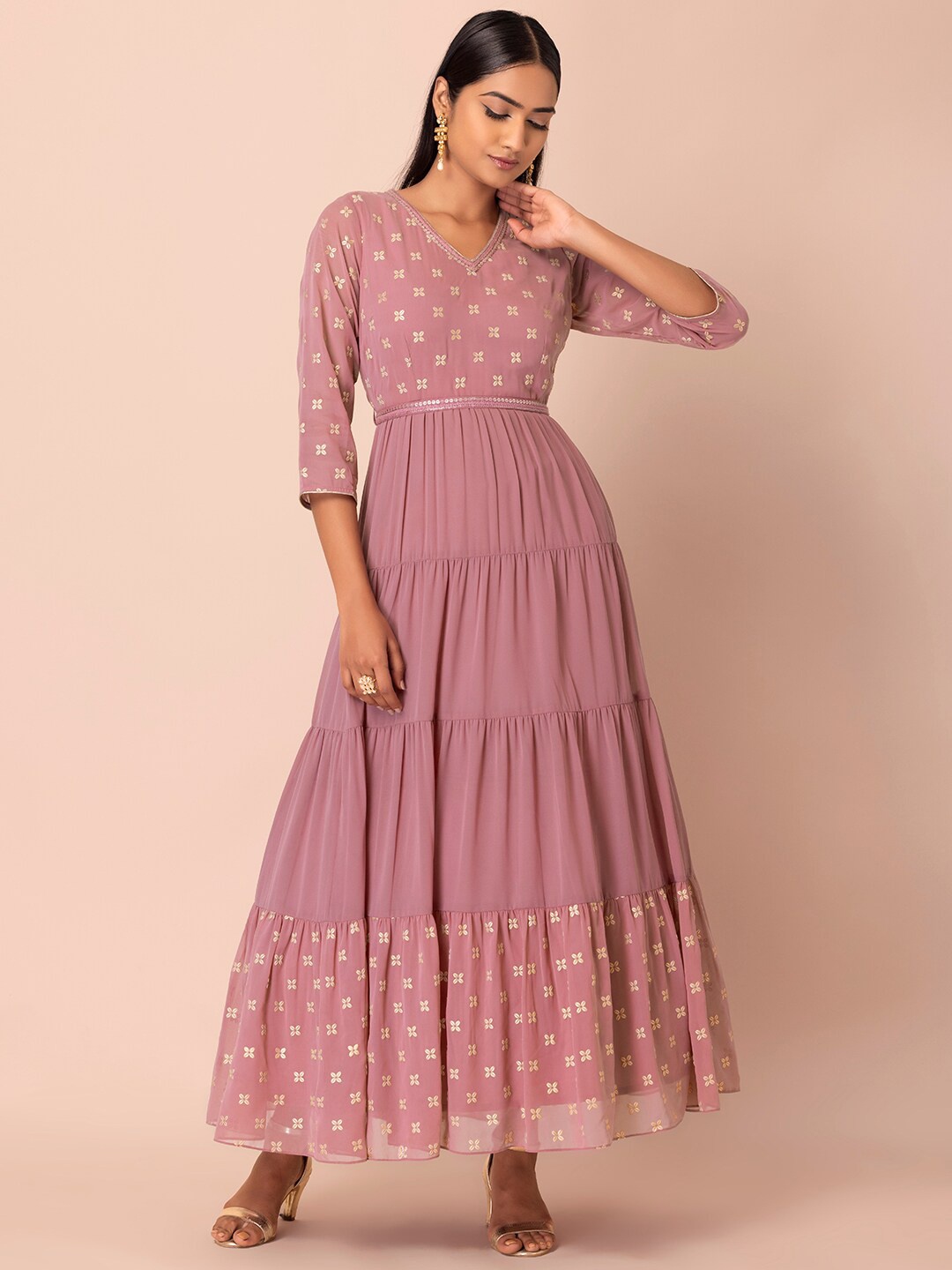 

INDYA WOMEN Pink Floral Georgette Ethnic Maxi Dress
