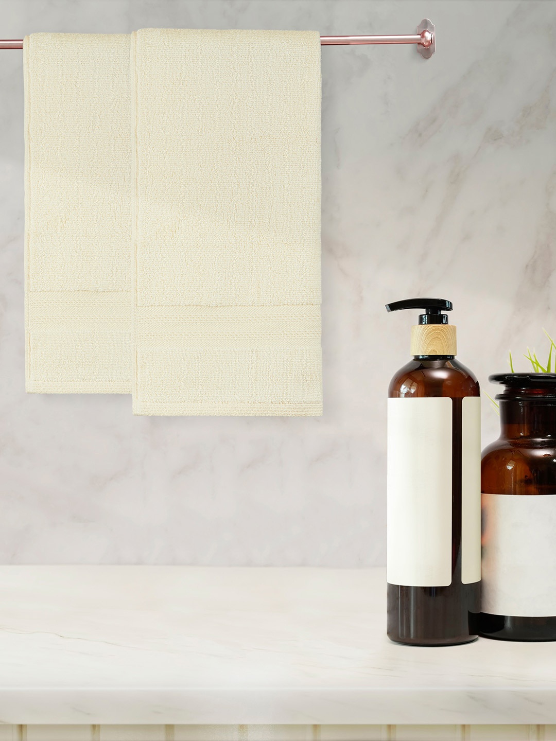 

Layers Set Of 2 Cream Coloured Solid Pure Cotton 400 GSM Hand Towels