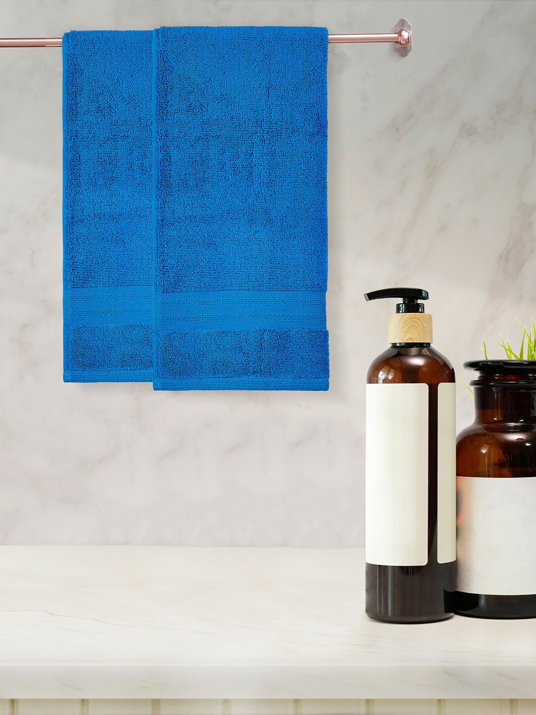 

Layers Set Of 2 Blue Solid 400 GSM Pure Cotton Hand Towel