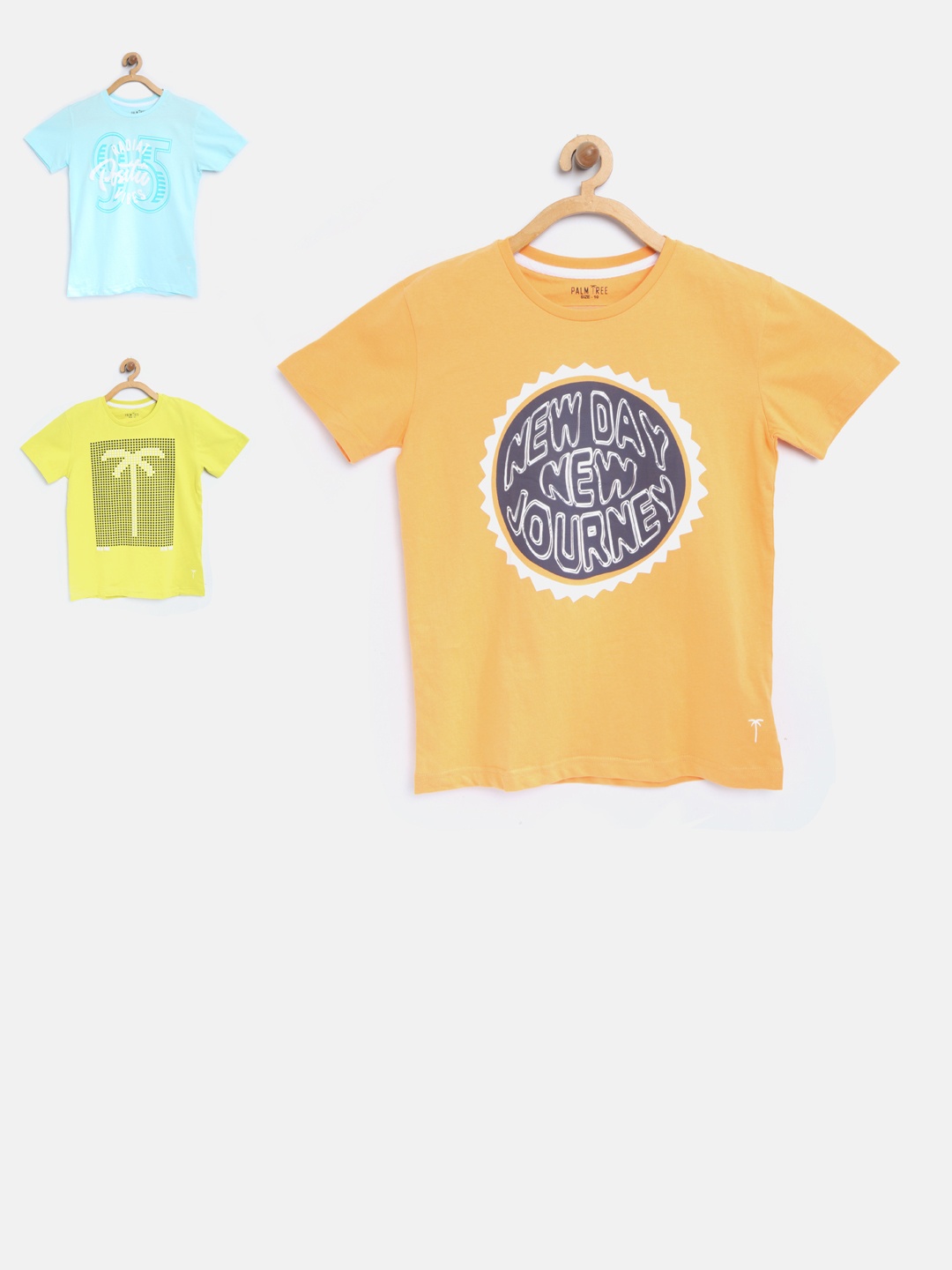 

Palm Tree Boys Pack of 3 Printed Round Neck Pure Cotton T-shirt, Orange