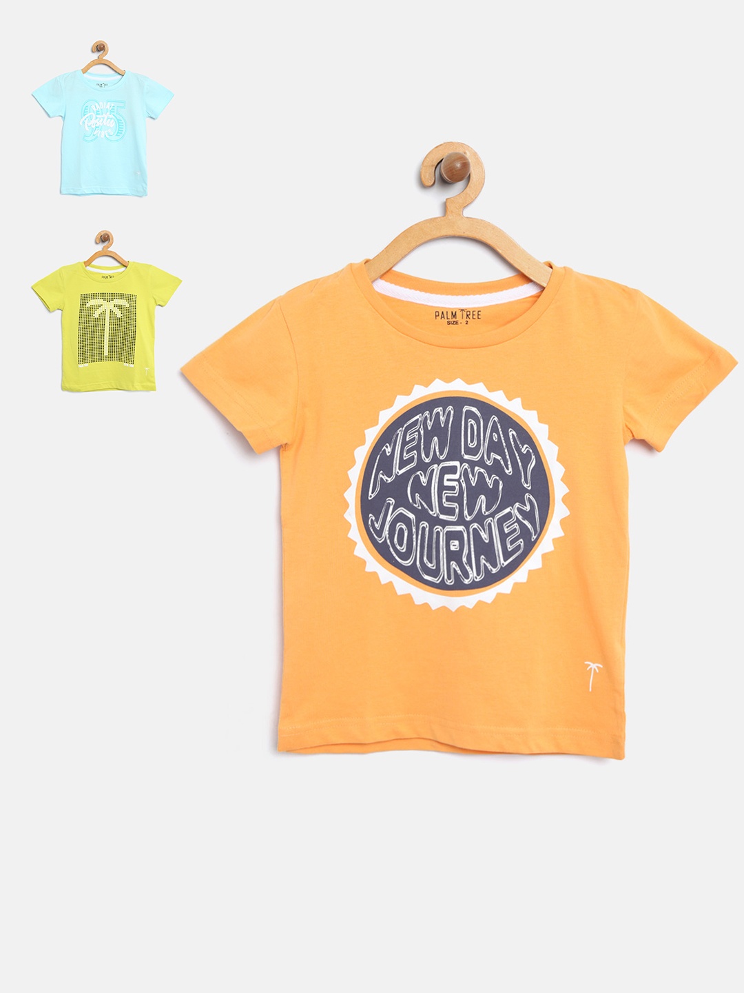 

Palm Tree Boys Pack of 3 Printed Round Neck T-shirts, Blue